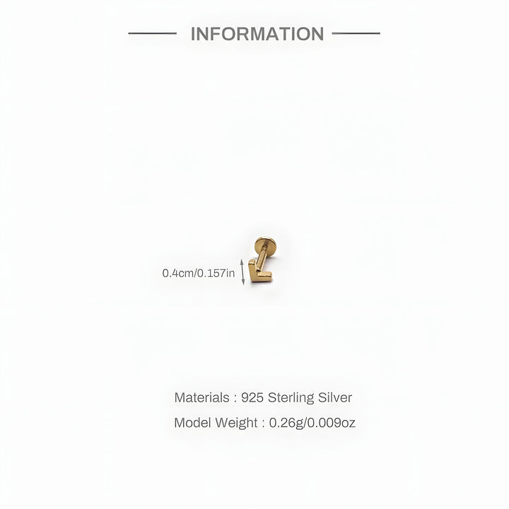 Zircon stud earring, gold color, 925 sterling silver, minimal geometric style, 0.4cm size