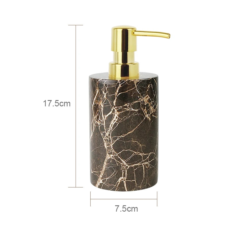 Emperador Dark Natural Marble Bathroom Accessories Luxury Soap Dispenser Soap Dish Reed Diffuser Bathroom Set