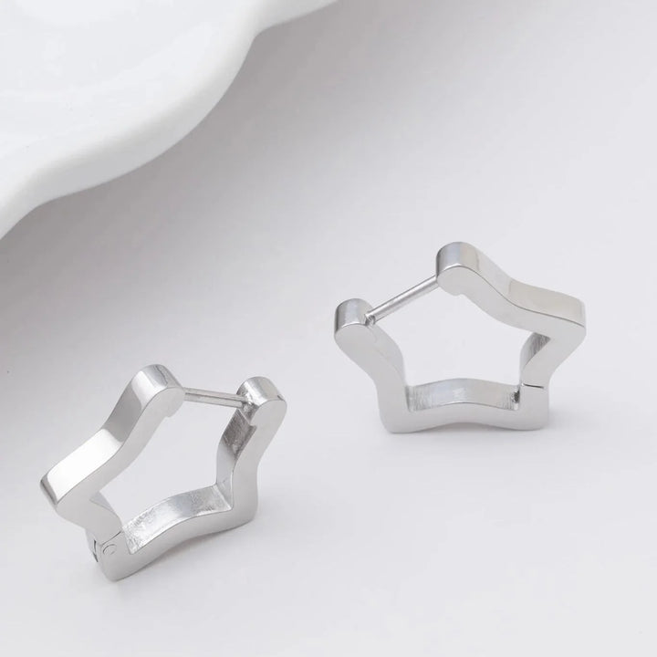 18K Gold PVD Stainless Steel Star Huggie Earrings / ERJ0009