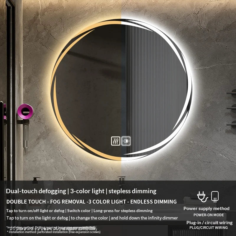 Bathroom Mirror, 60Cm Circular Smart LED Mirror, anti Fog Backlit Circular Mirror, Modern Bedroom Vanity Mirror, Bathroom Mirror