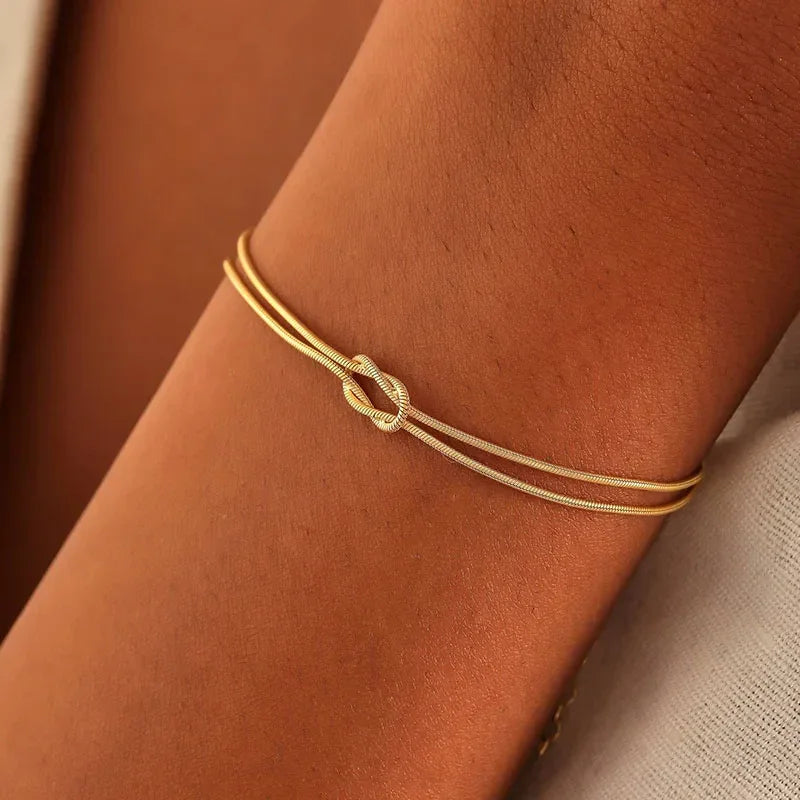Stainless Steel Knot Snake Chain Handmade Knot Bracelet Gold Silver Color Valentine'S Day Jewelry Gifts