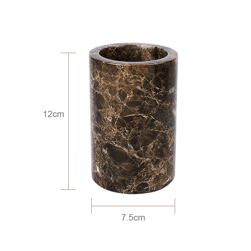 Emperador Dark Natural Marble Bathroom Accessories Luxury Soap Dispenser Soap Dish Reed Diffuser Bathroom Set