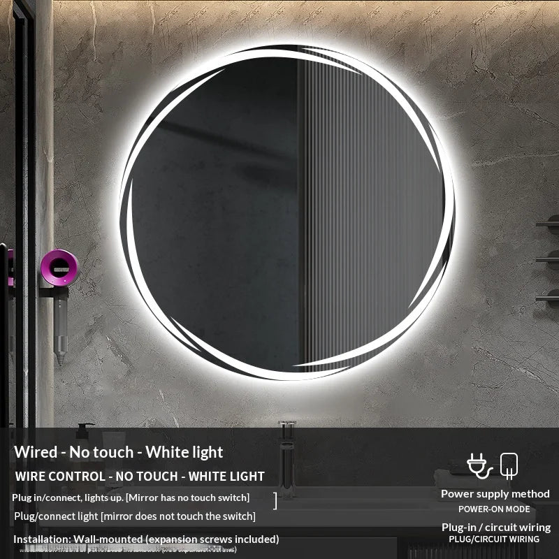 Bathroom Mirror, 60Cm Circular Smart LED Mirror, anti Fog Backlit Circular Mirror, Modern Bedroom Vanity Mirror, Bathroom Mirror