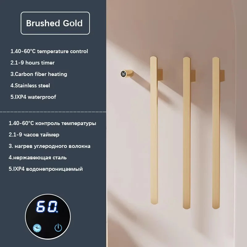 Gray Bathroom Towel Warmer Hidden Wires Electric Heated Towel Rail Temperature Time Control Bath Electric Towel Rack