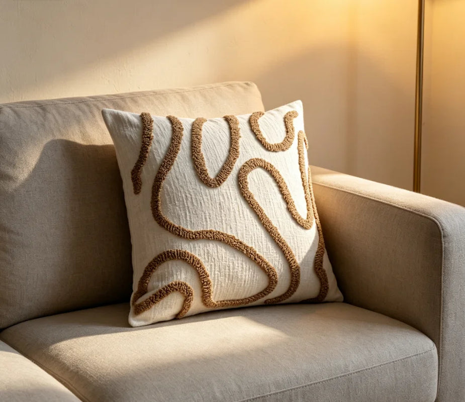 45X45 Boho Style Chenille Decorative Throw Pillow Cover Soft Geometric Lines Cushion Covers 3-Color Pillowcase Sofa Living Room