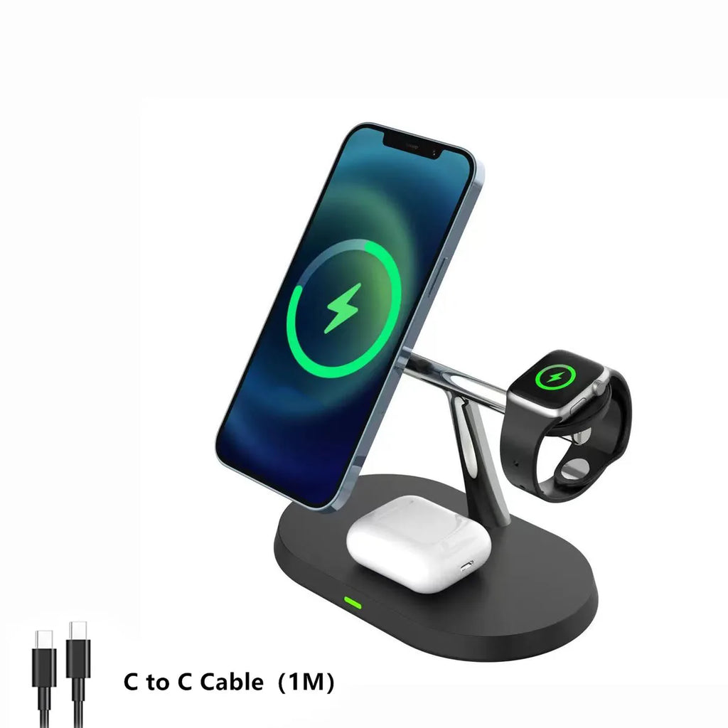3 in 1 Magnetic Wireless Charger Stand for Magsafe Iphone 16/15/14/13/12 Apple Watch 8/7 & Airpods Pro Fast Charging Station