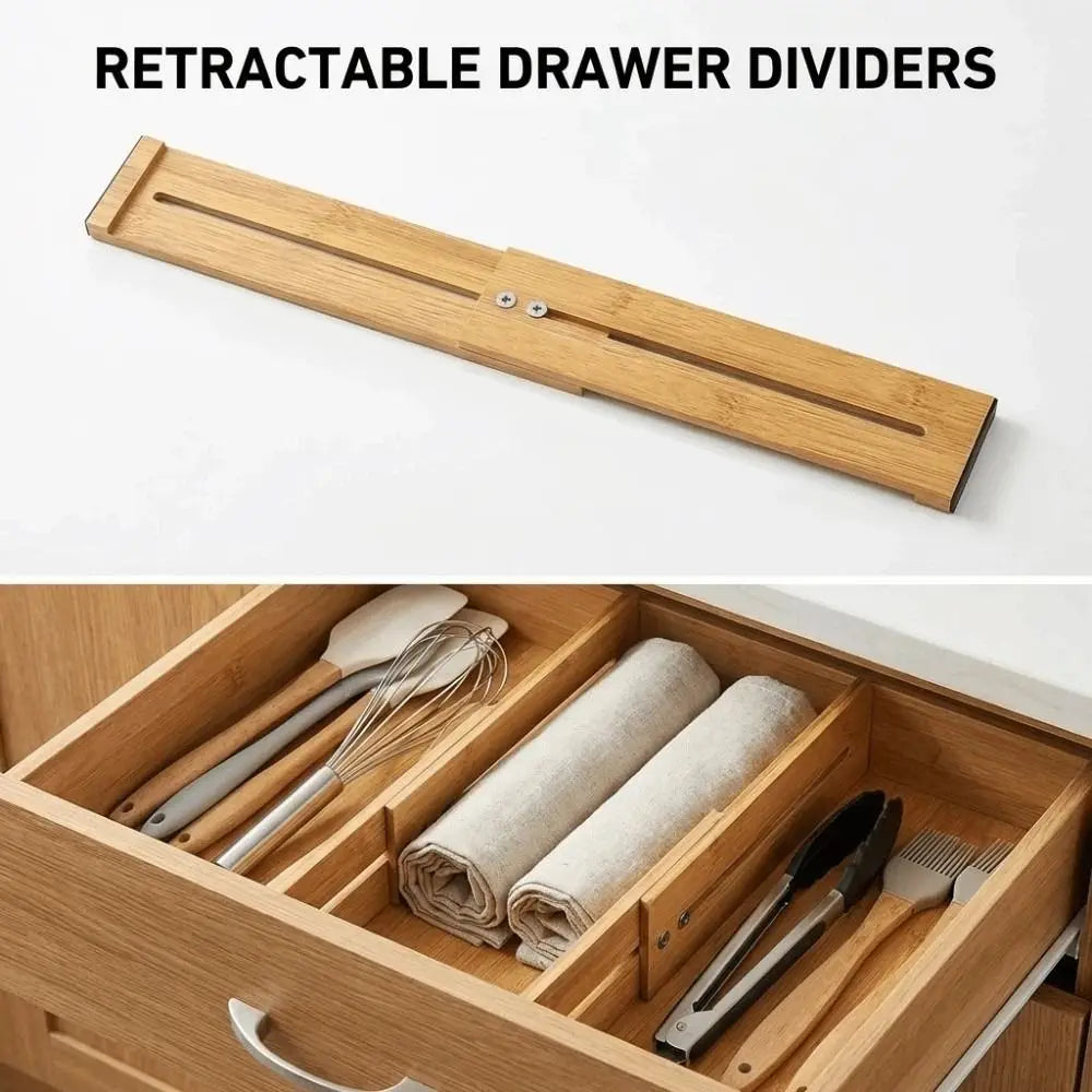 Bamboo Retractable Drawer Dividers Creative Secure Fit Adjustable Partition Board DIY Eco-Friendly Expandable Drawer Separators