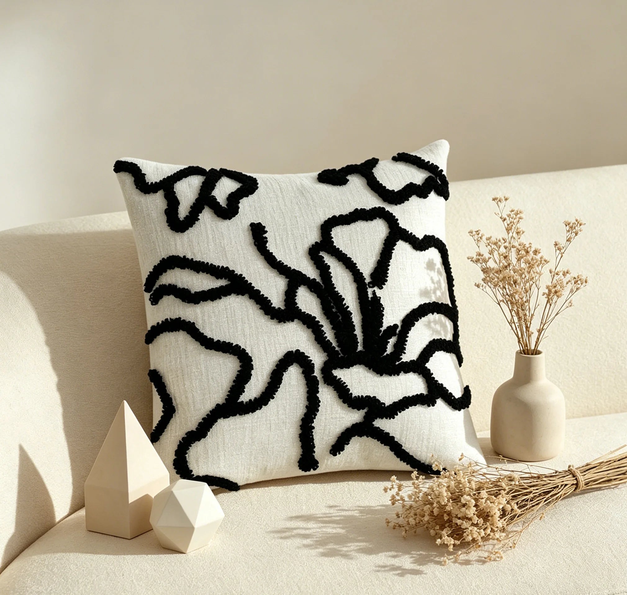 45X45 Boho Style Chenille Decorative Throw Pillow Cover Soft Geometric Lines Cushion Covers 3-Color Pillowcase Sofa Living Room