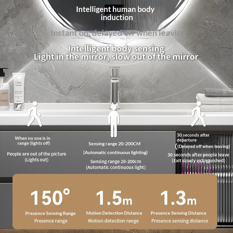 Bathroom Mirror, 60Cm Circular Smart LED Mirror, anti Fog Backlit Circular Mirror, Modern Bedroom Vanity Mirror, Bathroom Mirror