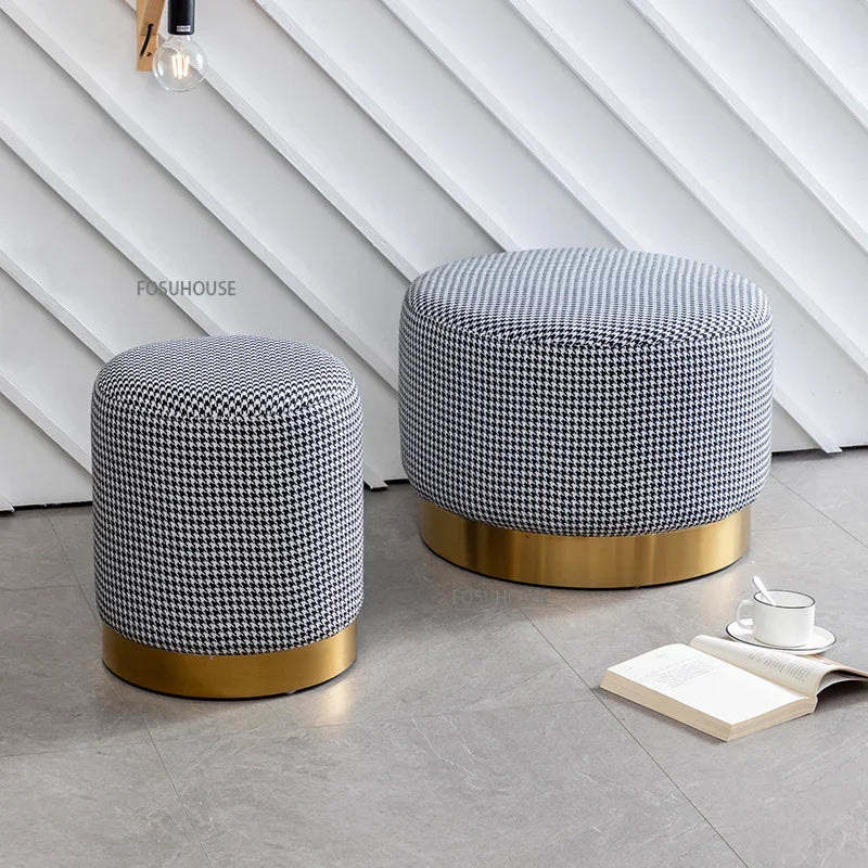 Nordic Lamb Wool Ottoman Living Room Furniture for Home Light Luxury Sofa Footstool Changing Shoe Stool Living Room round Stool