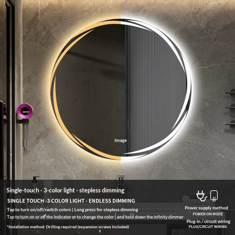 Bathroom Mirror, 60Cm Circular Smart LED Mirror, anti Fog Backlit Circular Mirror, Modern Bedroom Vanity Mirror, Bathroom Mirror