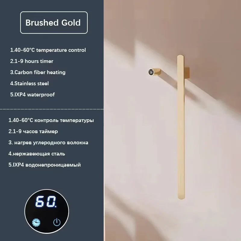 Gray Bathroom Towel Warmer Hidden Wires Electric Heated Towel Rail Temperature Time Control Bath Electric Towel Rack