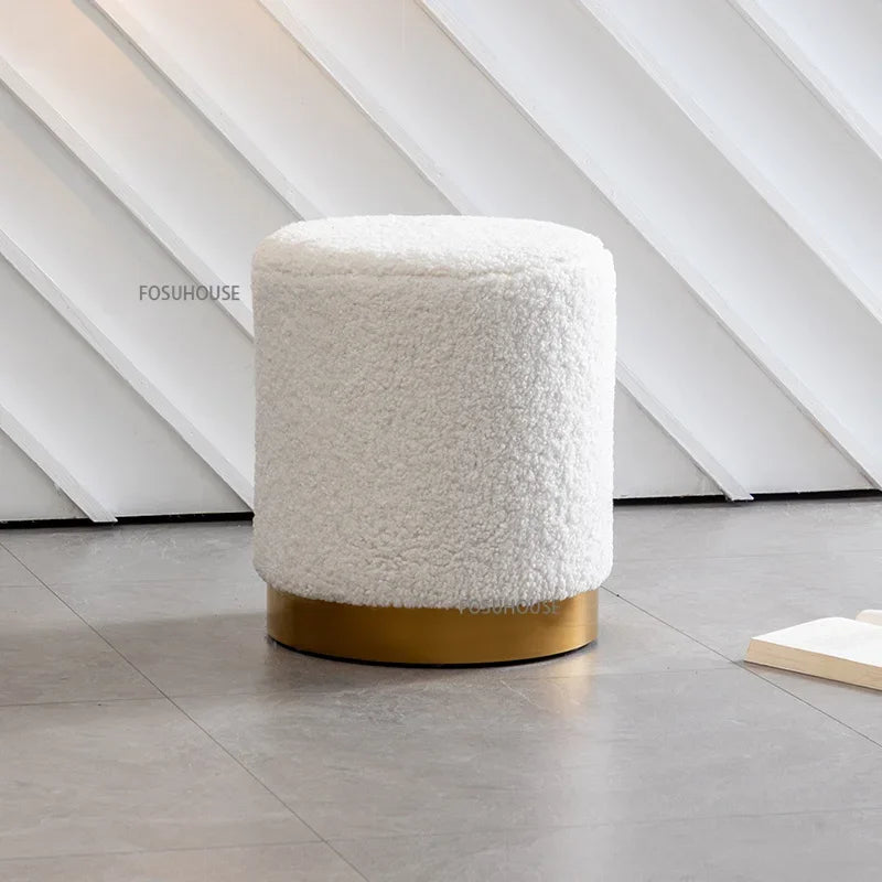 Nordic Lamb Wool Ottoman Living Room Furniture for Home Light Luxury Sofa Footstool Changing Shoe Stool Living Room round Stool