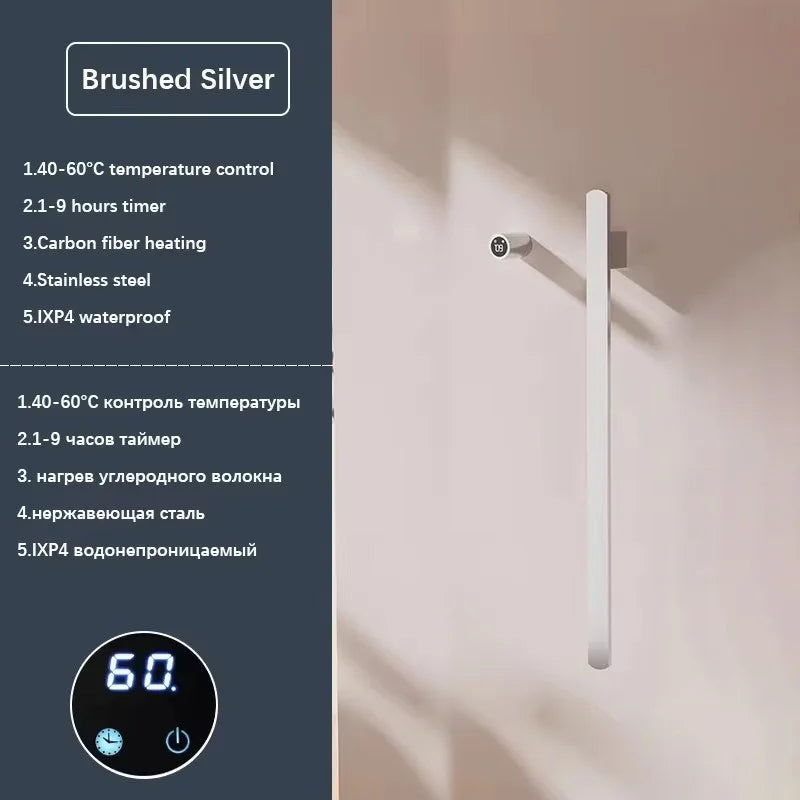 Gray Bathroom Towel Warmer Hidden Wires Electric Heated Towel Rail Temperature Time Control Bath Electric Towel Rack
