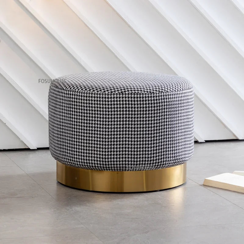 Nordic Lamb Wool Ottoman Living Room Furniture for Home Light Luxury Sofa Footstool Changing Shoe Stool Living Room round Stool