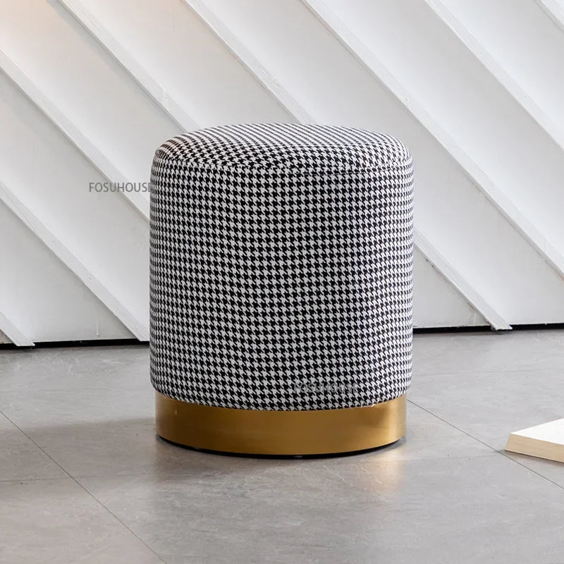 Nordic Lamb Wool Ottoman Living Room Furniture for Home Light Luxury Sofa Footstool Changing Shoe Stool Living Room round Stool