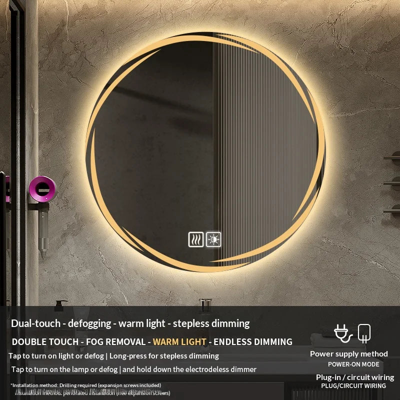 Bathroom Mirror, 60Cm Circular Smart LED Mirror, anti Fog Backlit Circular Mirror, Modern Bedroom Vanity Mirror, Bathroom Mirror