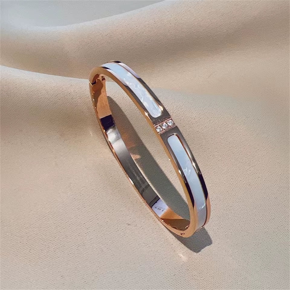 ZAKOL 5/1Pcs Sparkling Zirconia Inlaid Stainless Steel Bracelet Set for Women Stackable Bangles Fashion Non Fading Jewelry Gift