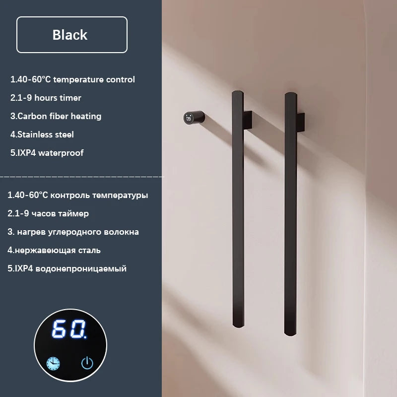 Gray Bathroom Towel Warmer Hidden Wires Electric Heated Towel Rail Temperature Time Control Bath Electric Towel Rack