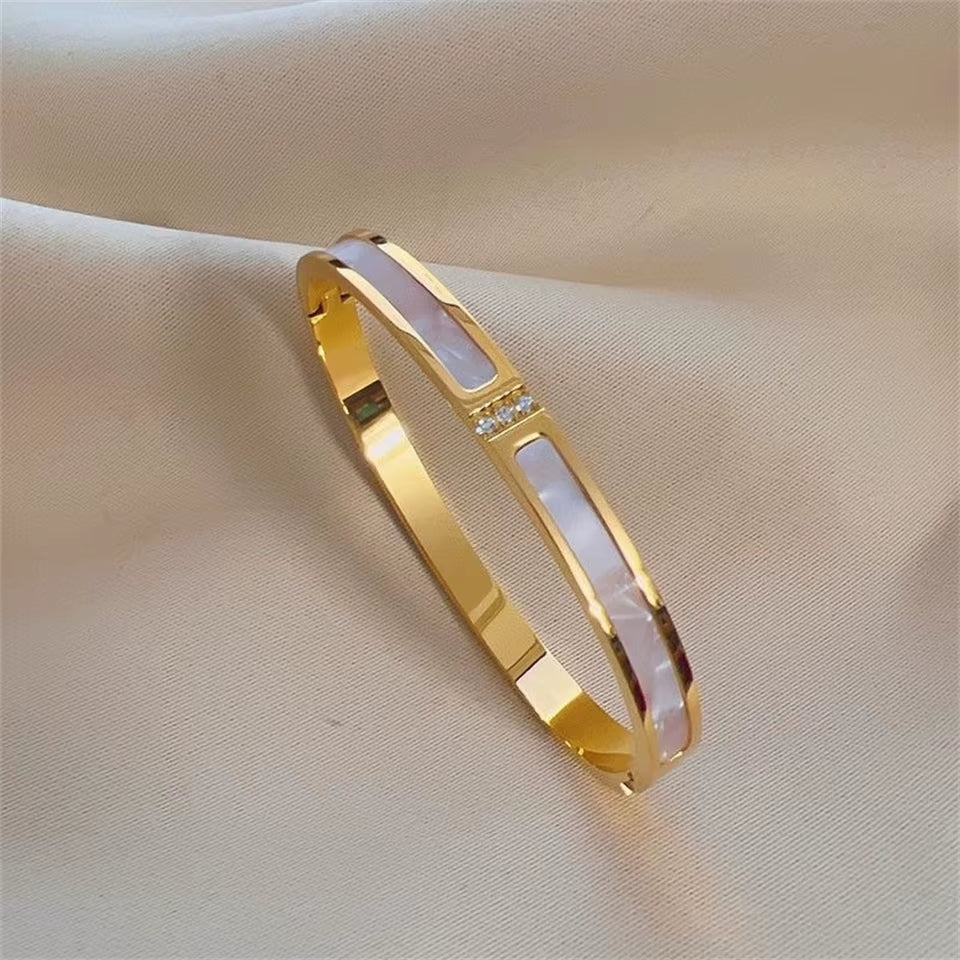 ZAKOL 5/1Pcs Sparkling Zirconia Inlaid Stainless Steel Bracelet Set for Women Stackable Bangles Fashion Non Fading Jewelry Gift