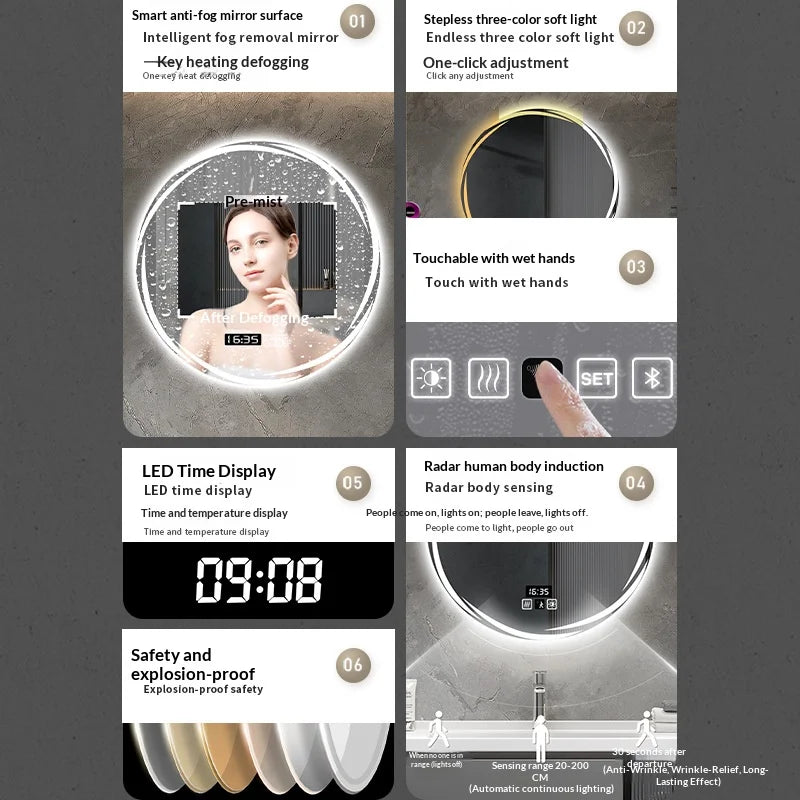 Bathroom Mirror, 60Cm Circular Smart LED Mirror, anti Fog Backlit Circular Mirror, Modern Bedroom Vanity Mirror, Bathroom Mirror