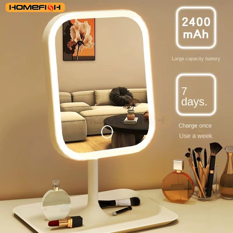 Niche Modern Desktop Vanity Mirror 3 Color Light LED Makeup Mirror Touching Mirror Women Bedroom Dressing Mirror
