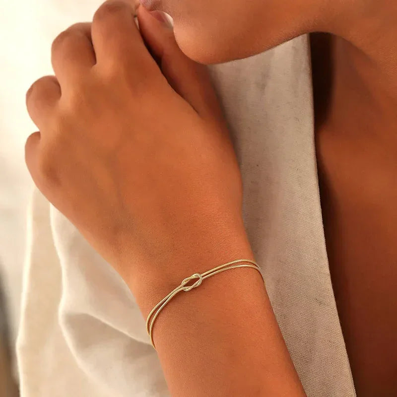 Stainless Steel Knot Snake Chain Handmade Knot Bracelet Gold Silver Color Valentine'S Day Jewelry Gifts