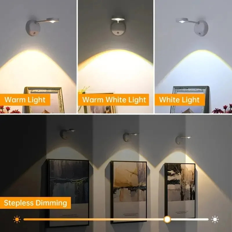 USB Rechargeable Intelligent Human Sensing Wireless Wall Light Dimmable Led Spotlight for Lighting Paintings Pictures 3 Colors