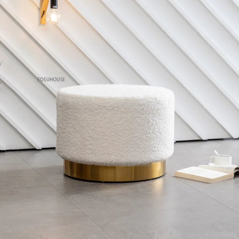 Nordic Lamb Wool Ottoman Living Room Furniture for Home Light Luxury Sofa Footstool Changing Shoe Stool Living Room round Stool