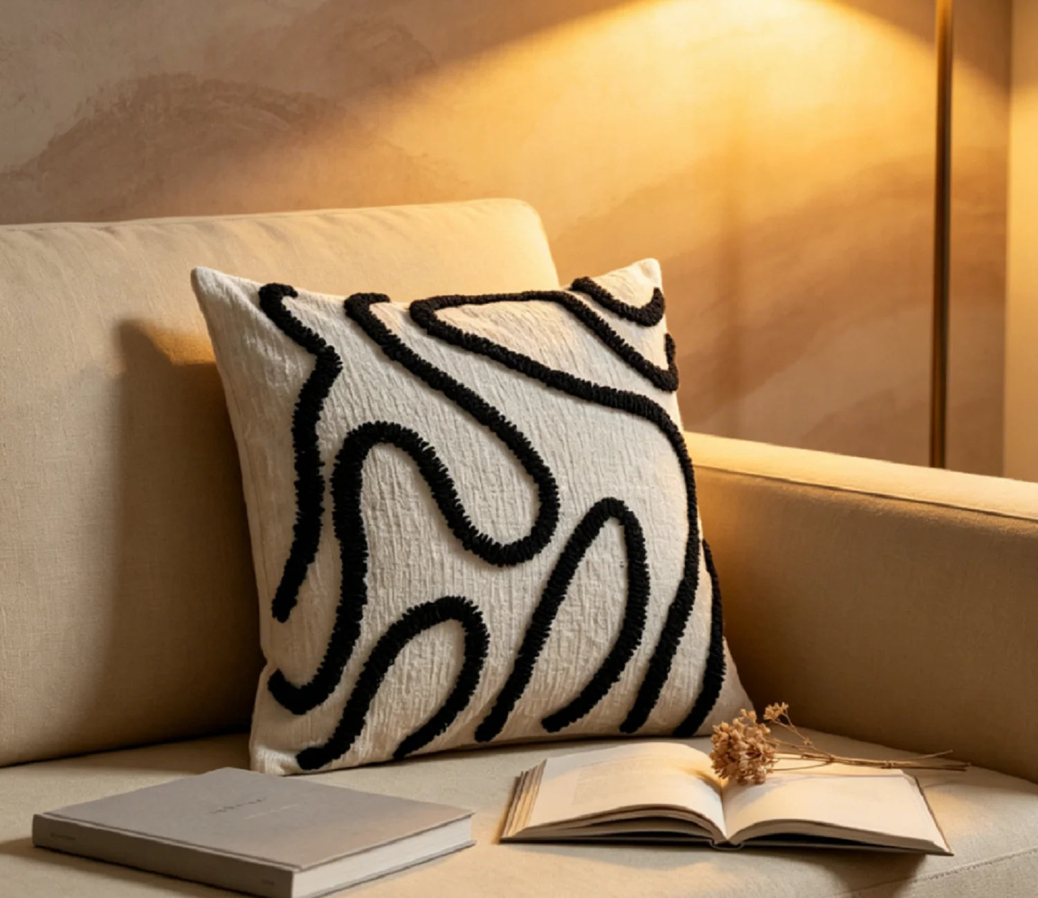 45X45 Boho Style Chenille Decorative Throw Pillow Cover Soft Geometric Lines Cushion Covers 3-Color Pillowcase Sofa Living Room