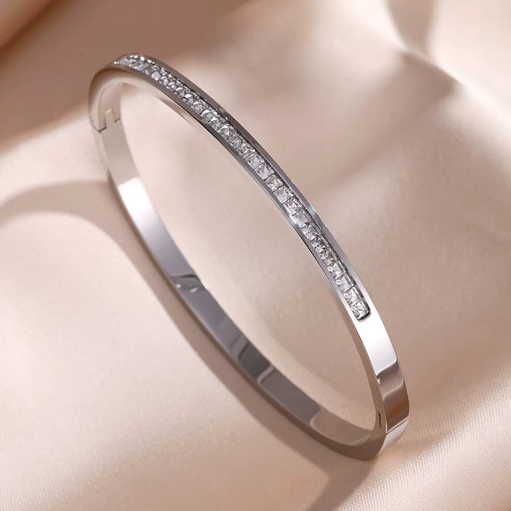 ZAKOL 5/1Pcs Sparkling Zirconia Inlaid Stainless Steel Bracelet Set for Women Stackable Bangles Fashion Non Fading Jewelry Gift