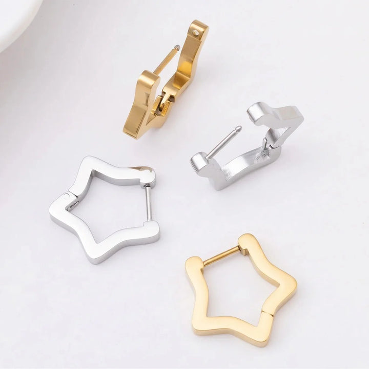 18K Gold PVD Stainless Steel Star Huggie Earrings / ERJ0009