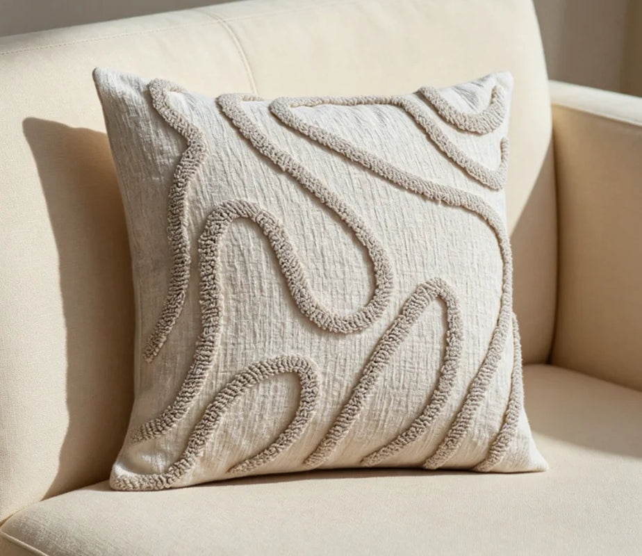 45X45 Boho Style Chenille Decorative Throw Pillow Cover Soft Geometric Lines Cushion Covers 3-Color Pillowcase Sofa Living Room