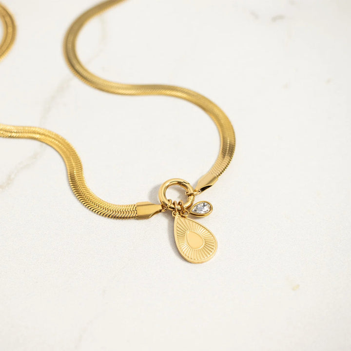 18K Gold PVD Stainless Steel Herringbone Charm Holder Necklace / CHN0101