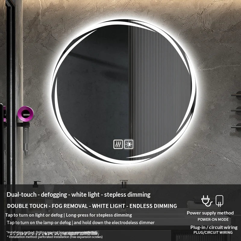 Bathroom Mirror, 60Cm Circular Smart LED Mirror, anti Fog Backlit Circular Mirror, Modern Bedroom Vanity Mirror, Bathroom Mirror